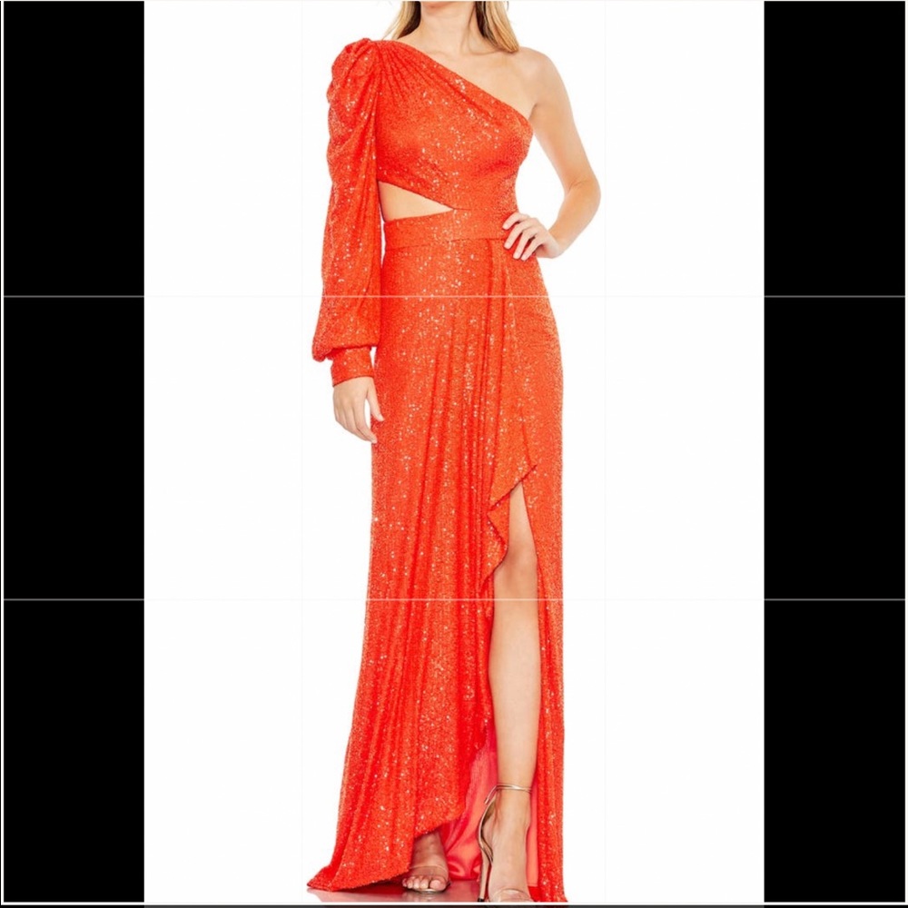 Mac Duggal one shoulder cut-out Gown color tangerine size 10